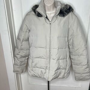 Crazy Horse Liz Claiborne Down Feather Puffer Jacket Fur Hooded Tan Medium